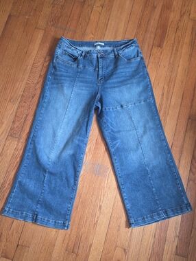 High-Rise Wide-Leg Cropped Jeans - Blue Denim